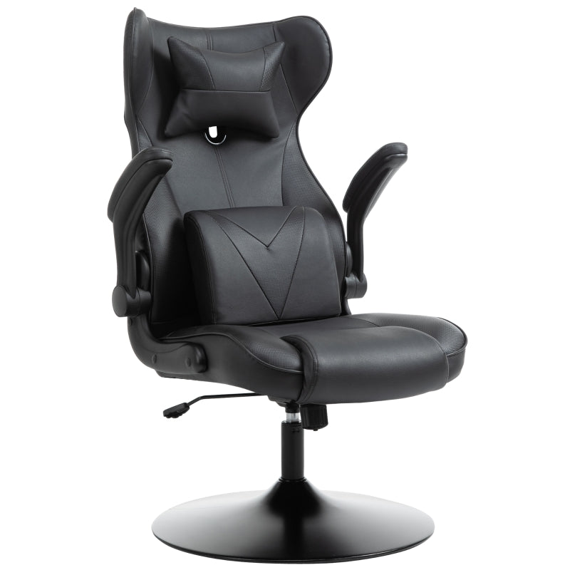 Video Gaming Chair with Lumbar Support, Racing Style Home Office Chair, Computer Chair with Swivel Base, Flip-up Armrest and Headrest, Black