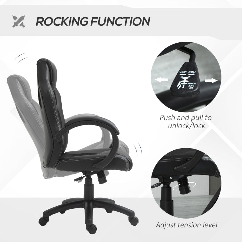 High-Back Office Chair Gaming Chair Faux Leather Swivel Computer Desk Chair for Home Office with Wheels Armrests Black