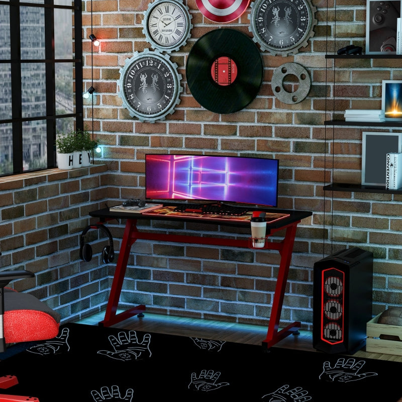 Gaming Desk Steel Frame w/ Cup Headphone Holder Adjustable Feet Cable Organiser Home Office Computer Table Red