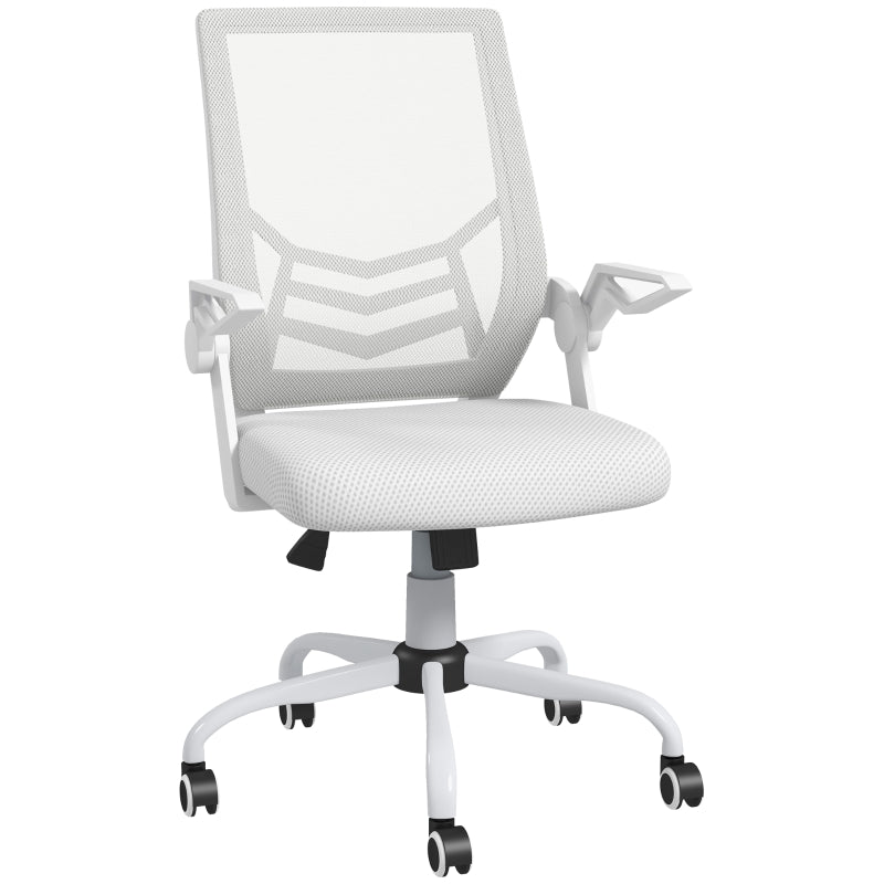 Mesh Office Chair, Gaming Chair, Computer Desk Chair with Flip-up Armrests, Lumbar Back Support and Swivel Wheels, White