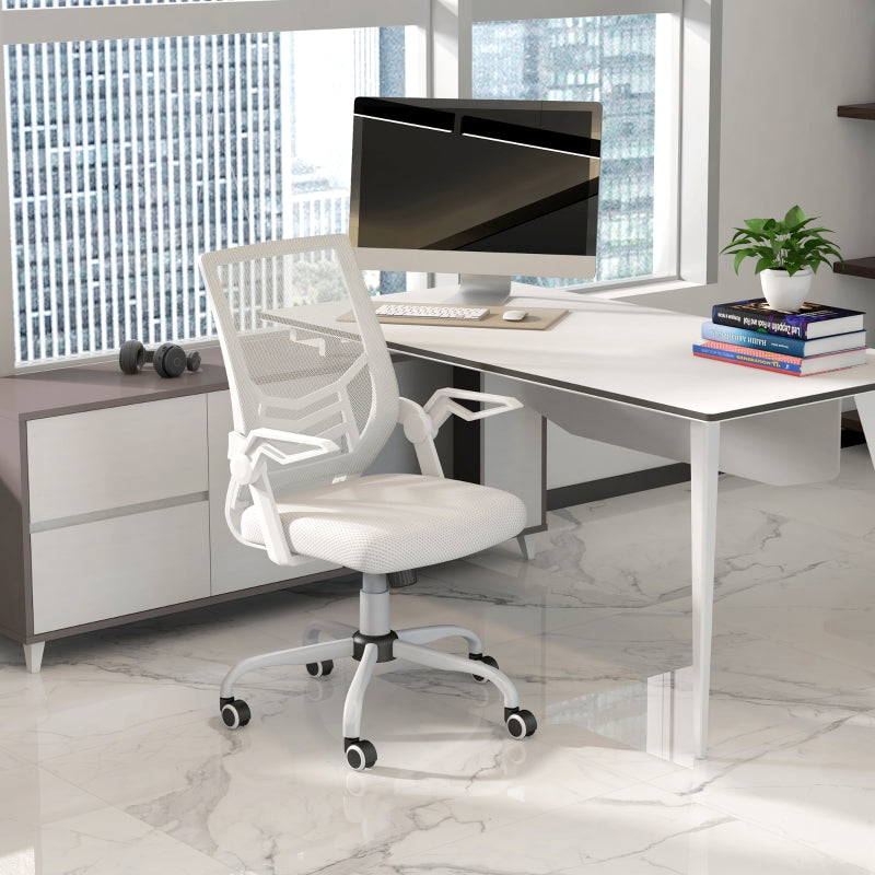 Mesh Office Chair, Gaming Chair, Computer Desk Chair with Flip-up Armrests, Lumbar Back Support and Swivel Wheels, White