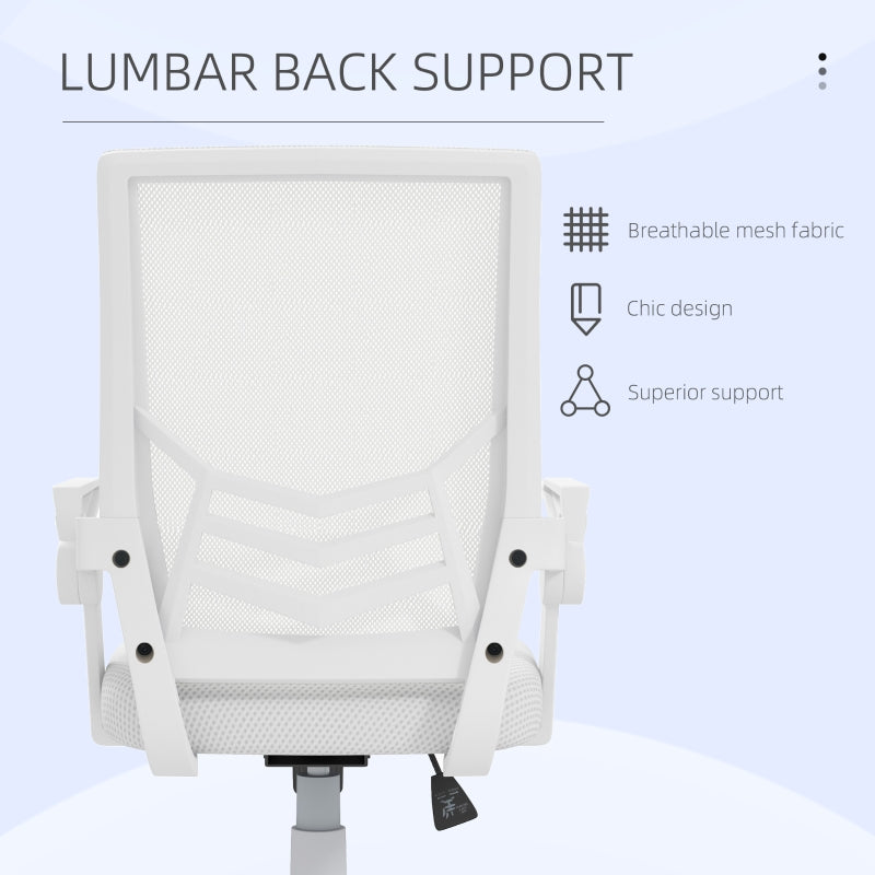 Mesh Office Chair, Gaming Chair, Computer Desk Chair with Flip-up Armrests, Lumbar Back Support and Swivel Wheels, White