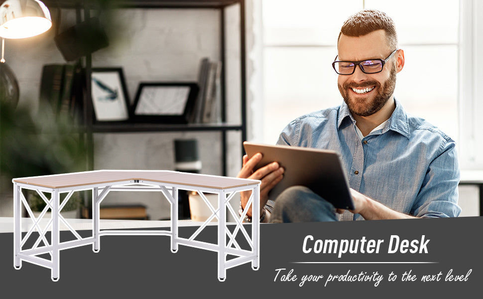 Corner Gaming Desk L-Shape Computer PC Workstation Home Office Three Worktop Writing Table 76x150cm Oak