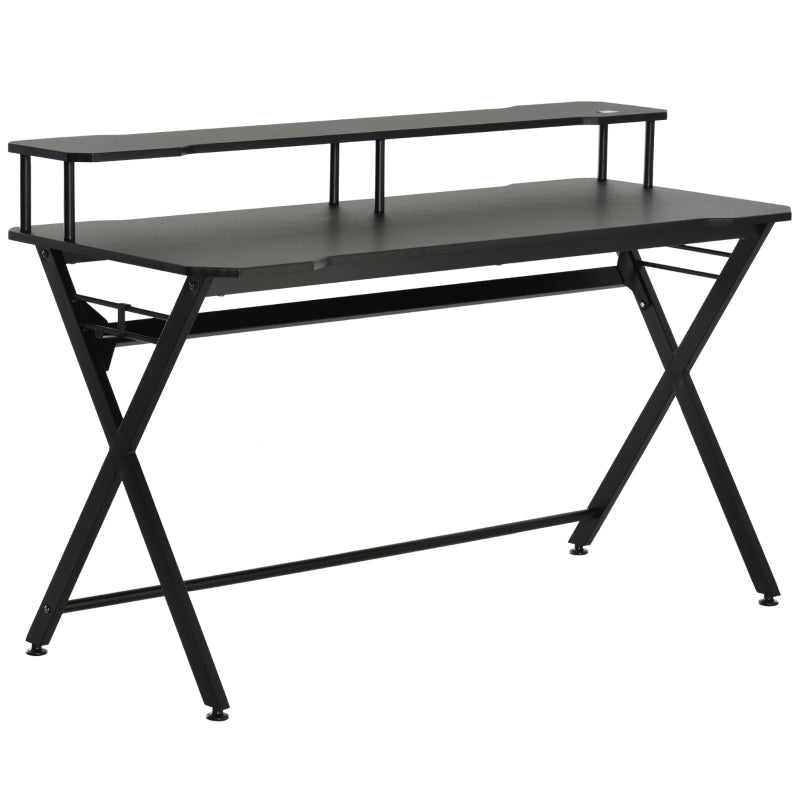 Gaming Desk Writing Racing Computer Table Workstation with Headphone Hook Curved Front Adjustable Feet for Home Office Use