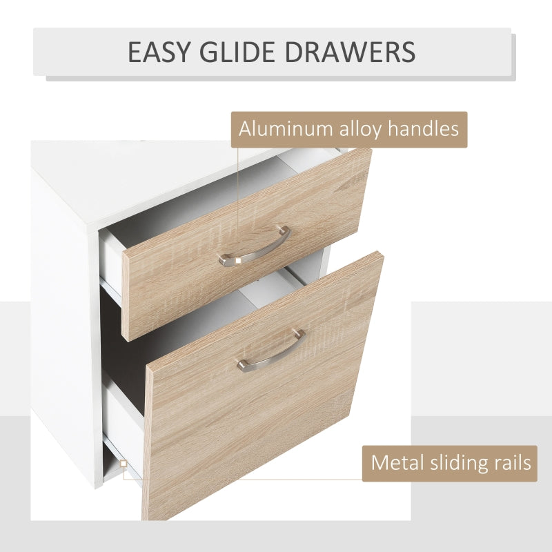 Modern Computer Desk with Drawers and Storage Shelves, Study Workstation, Writing Desk with Printer Stand for Home Office, Oak and White