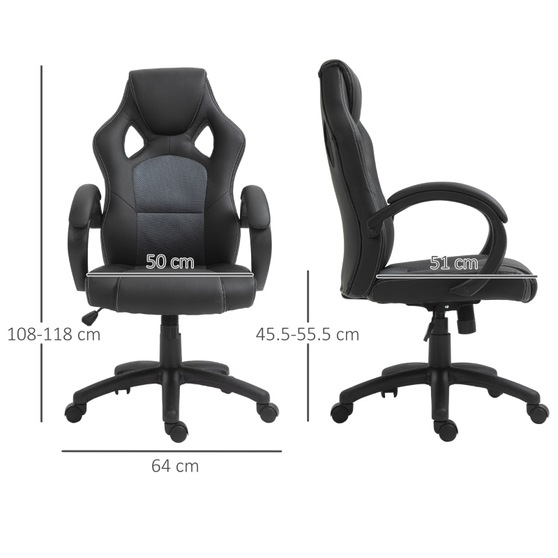 High-Back Office Chair Gaming Chair Faux Leather Swivel Computer Desk Chair for Home Office with Wheels Armrests Black/Grey
