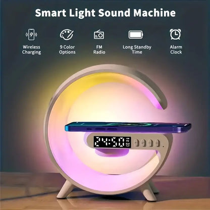 1pc G Shaped Colorful Speaker Light, Audio Clock Alarm Wireless Phone Charger Night Light Desktop Decoration, Creative Night Light Speaker Desktop