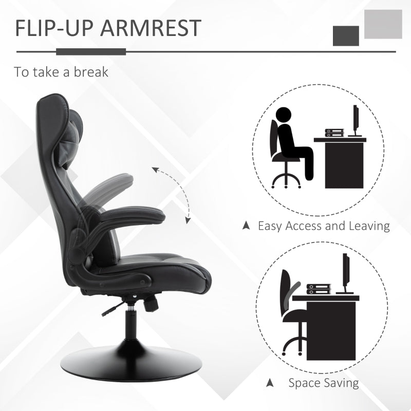 Video Gaming Chair with Lumbar Support, Racing Style Home Office Chair, Computer Chair with Swivel Base, Flip-up Armrest and Headrest, Black