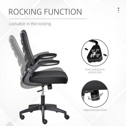Mesh Office Gaming Chair for Home Swivel Task Desk Chair with Lumbar Back Support, Flip-Up Arm, Adjustable Height, Black