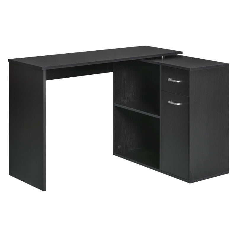 L-Shaped Desk Computer Corner Desk, Adjustable Dining Table with Storage Shelf and Drawer, Workstation for Home Office, Black