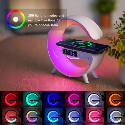 1pc G Shaped Colorful Speaker Light, Audio Clock Alarm Wireless Phone Charger Night Light Desktop Decoration, Creative Night Light Speaker Desktop
