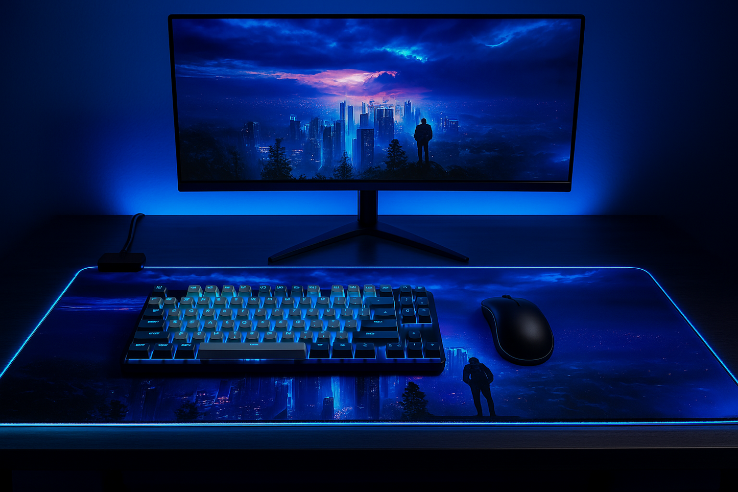 Cyberpunk Night City Dystopian DS4 LED Mouse Mat Mouse Pad 7 led lights smooth surface