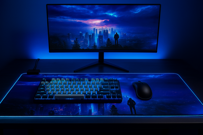 Cyberpunk Night City Dystopian DS4 LED Mouse Mat Mouse Pad 7 led lights smooth surface