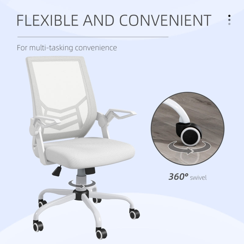 Mesh Office Chair, Gaming Chair, Computer Desk Chair with Flip-up Armrests, Lumbar Back Support and Swivel Wheels, White