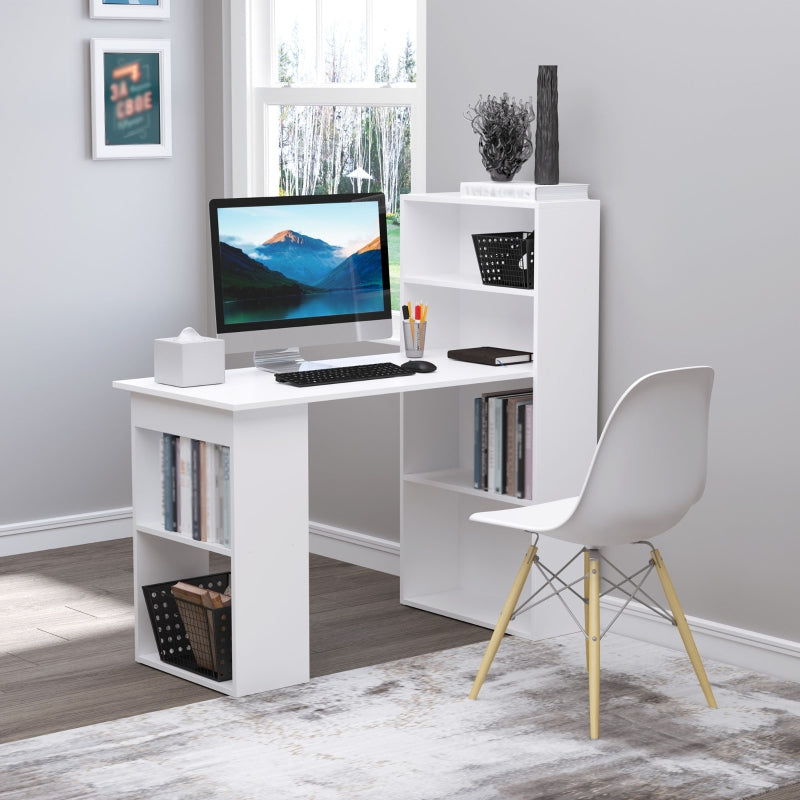 120cm Modern Computer Desk Bookshelf Study Table Workstation PC Laptop Writing Home Office 6 Shelves White