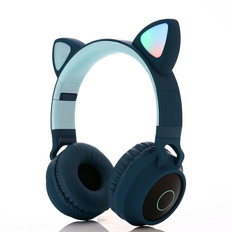 Wireless Cat Ear Bluetooth 5.0 Stereo Bass Headset LED Lights Earphone for Adults - Grey / Dark Blue