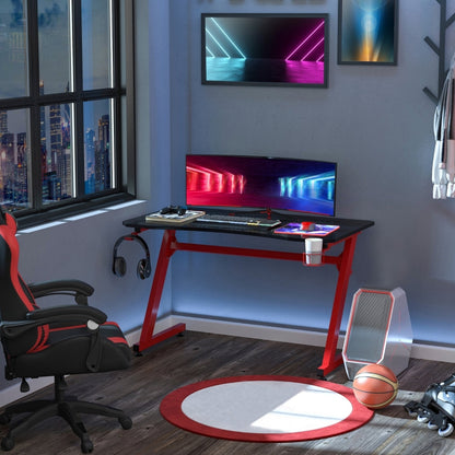 Gaming Desk Steel Frame w/ Cup Headphone Holder Adjustable Feet Cable Organiser Home Office Computer Table Red