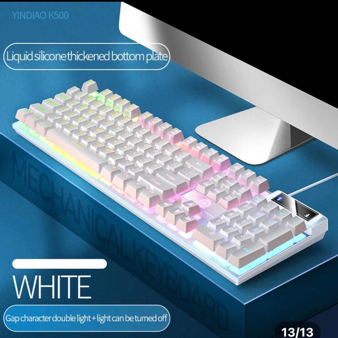 White Keyboard With Blue deals RGB Light