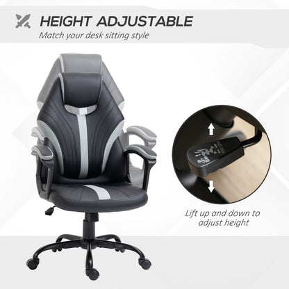 Gaming Chair, Faux Leather Computer Chair, Office Desk Gamer Chair with Swivel Wheels, Black
