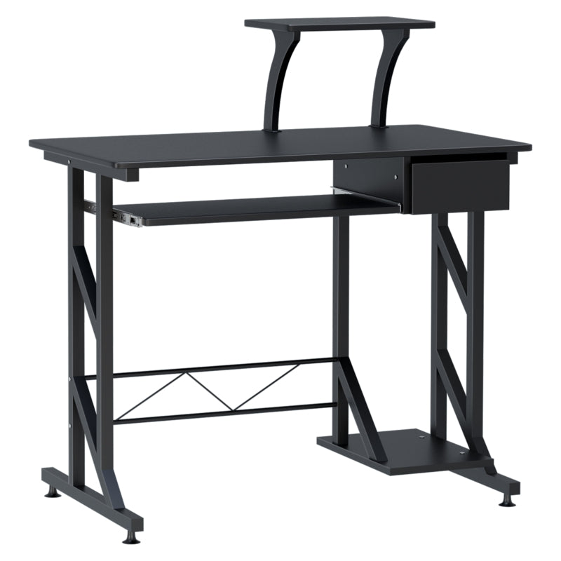Computer Desk with Display Stand, Sliding Keyboard Tray Drawer and Host Box Shelf Home Office Workstation Black