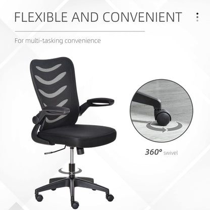 Mesh Office Gaming Chair for Home Swivel Task Desk Chair with Lumbar Back Support, Flip-Up Arm, Adjustable Height, Black