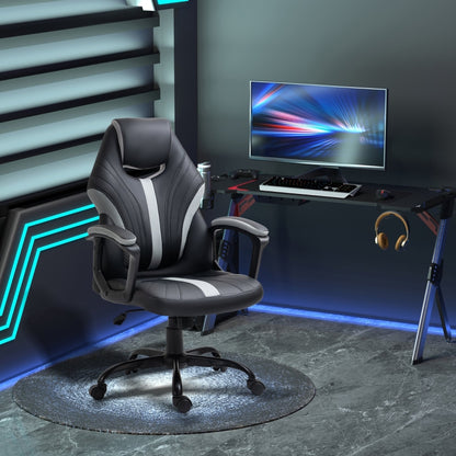 Gaming Chair, Faux Leather Computer Chair, Office Desk Gamer Chair with Swivel Wheels, Black