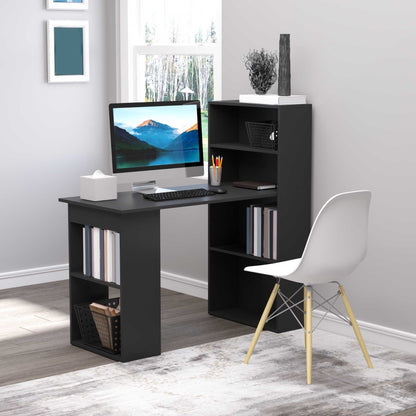 120cm Modern Computer Desk Bookshelf Study Table Workstation PC Laptop Writing Home Office 6 Shelves Black