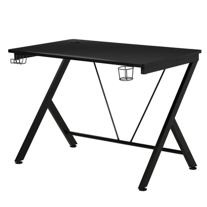 Gaming Desk Computer Table Metal Frame with Cup Holder, Headphone Hook, Cable Hole, Black