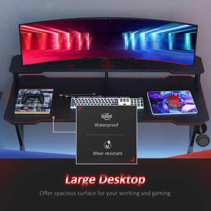 Gaming Desk Writing Racing Computer Table Workstation with Headphone Hook Curved Front Adjustable Feet for Home Office Use