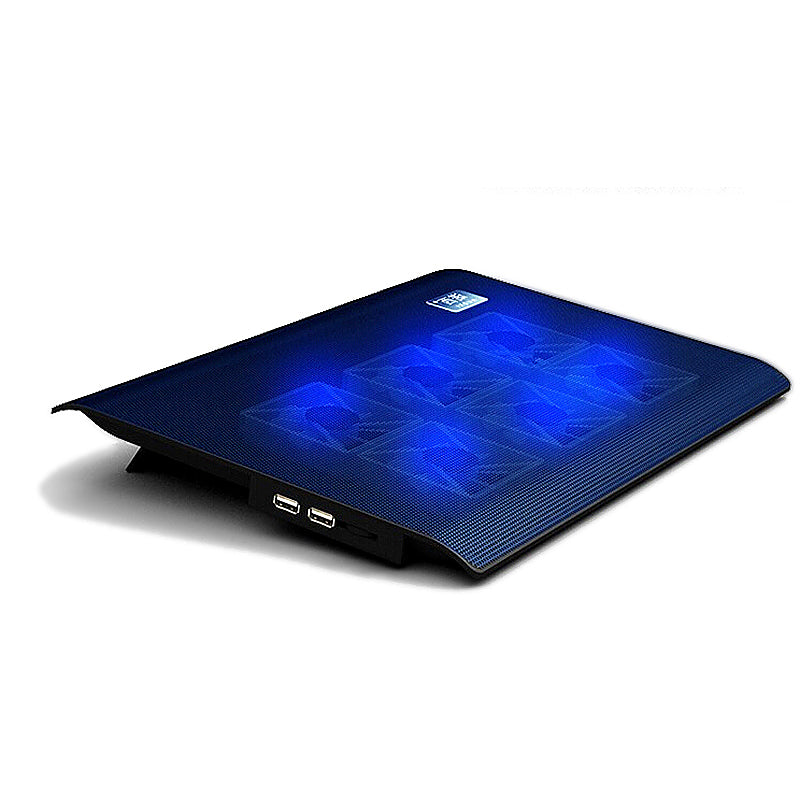 6 Fans Notebook Laptop Cooler USB Cooling Pad Cooler Mat for Laptops Sized 10-17 inches in Sleek Black.