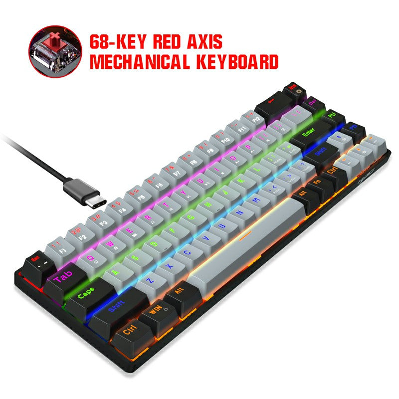 V800 68 Keys Keycap RGB Lighting Effect Metal Panel Mechanical Keyboard Grey