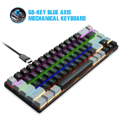 V800 68 Keys Keycap RGB Lighting Effect Metal Panel Blue-Switch Mechanical Keyboard