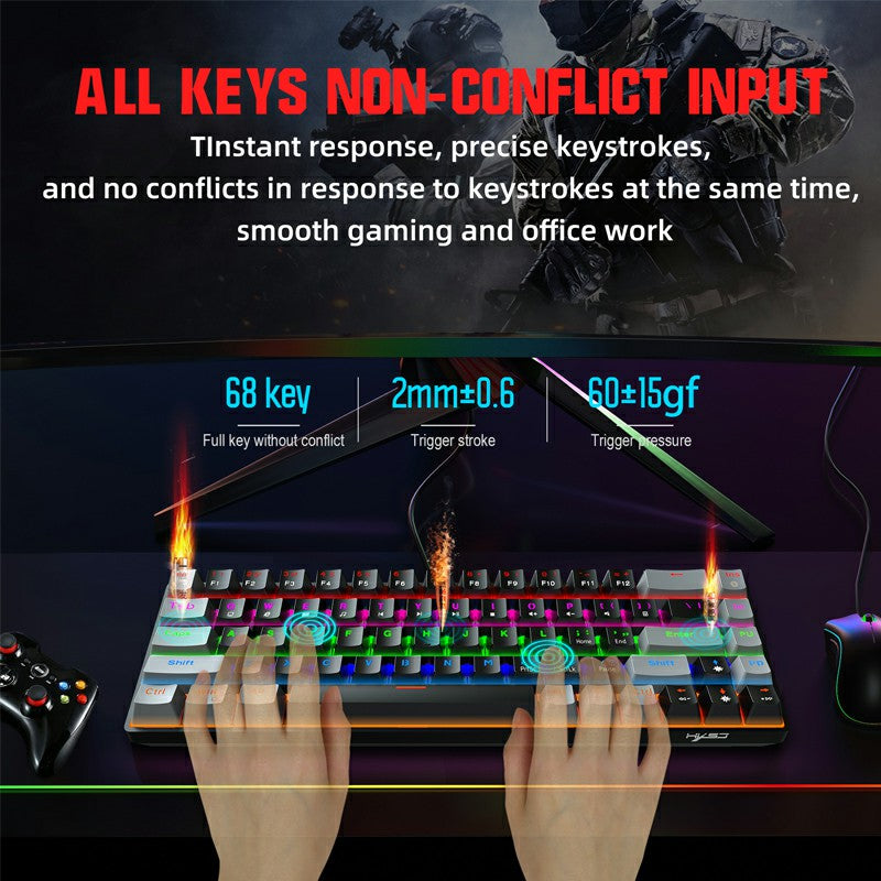 V800 68 Keys Keycap RGB Lighting Effect Metal Panel Blue-Switch Mechanical Keyboard