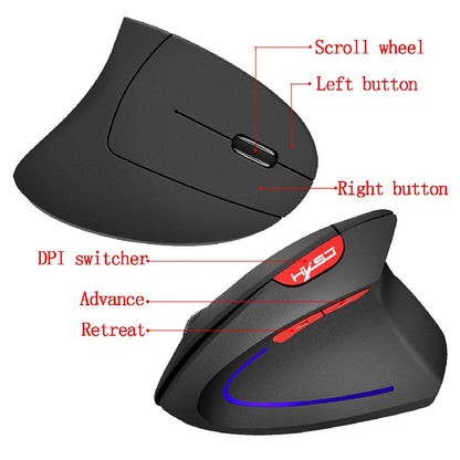2.4GHz Wireless 4-Keys 2400 DPI Adjustable Ergonomics Optical Vertical Mouse in Striking Black / Red