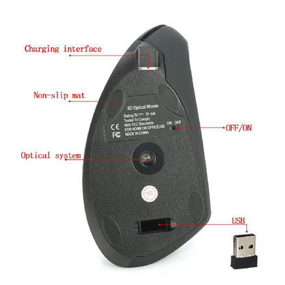 2.4GHz Wireless 4-Keys 2400 DPI Adjustable Ergonomics Optical Vertical Mouse in Striking Black / Red
