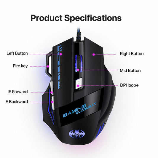 7200 dpi RGB Lighting Luminous Gaming Mouse 7-key Office Computer Mouse LED Gaming