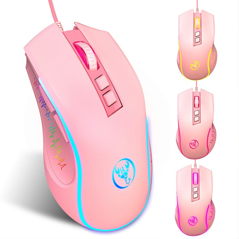 3600 DPI RGB Lighting Wired LED Changeable Colours Programmable Pink Gaming Mouse - Pink