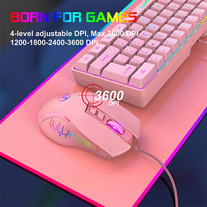 3600 DPI RGB Lighting Wired LED Changeable Colours Programmable Pink Gaming Mouse - Pink