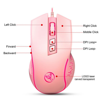 3600 DPI RGB Lighting Wired LED Changeable Colours Programmable Pink Gaming Mouse - Pink