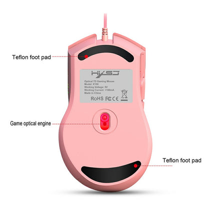 3600 DPI RGB Lighting Wired LED Changeable Colours Programmable Pink Gaming Mouse - Pink