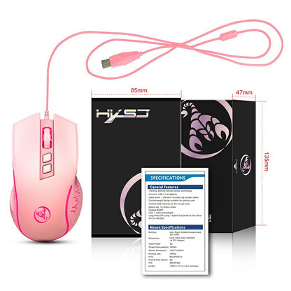 3600 DPI RGB Lighting Wired LED Changeable Colours Programmable Pink Gaming Mouse - Pink