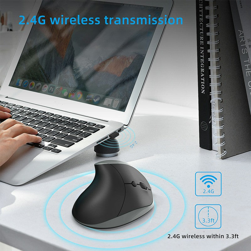 X10-2.4G Wireless 6-Keys DPI Adjustable Ergonomics Mouse Optical Vertical Mouse in Sleek Grey.
