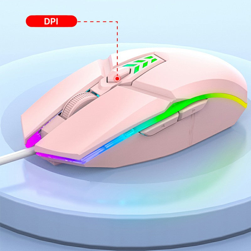 1600dpi RGB Lighting Gaming Wired Mouse with Silent Buttons - Pink