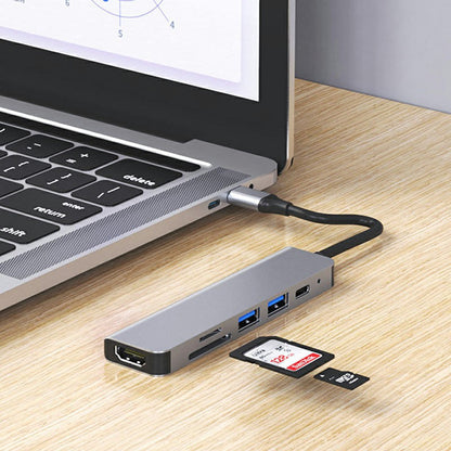 USB C Hub 6 in 1 Multiport Adapter 4K HDMI Video PD Charging SD/TF Card Slot for MacBook Phone Type C Equipment
