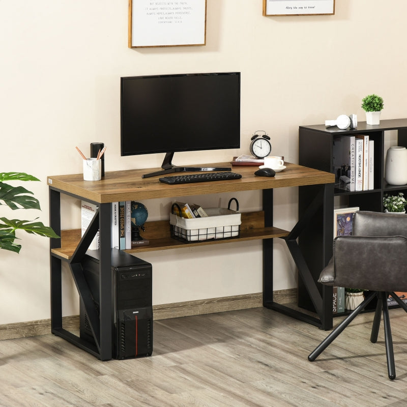 Workstation Computer Desk Table with Storage Shelf Steel Frame Black Brown