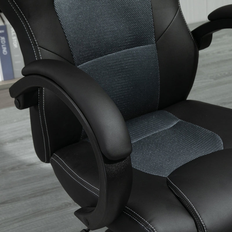 High-Back Office Chair Gaming Chair Faux Leather Swivel Computer Desk Chair for Home Office with Wheels Armrests Black/Grey