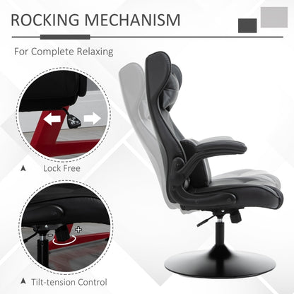 Video Gaming Chair with Lumbar Support, Racing Style Home Office Chair, Computer Chair with Swivel Base, Flip-up Armrest and Headrest, Black