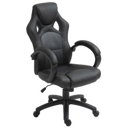 High-Back Office Chair Gaming Chair Faux Leather Swivel Computer Desk Chair for Home Office with Wheels Armrests Black/Grey