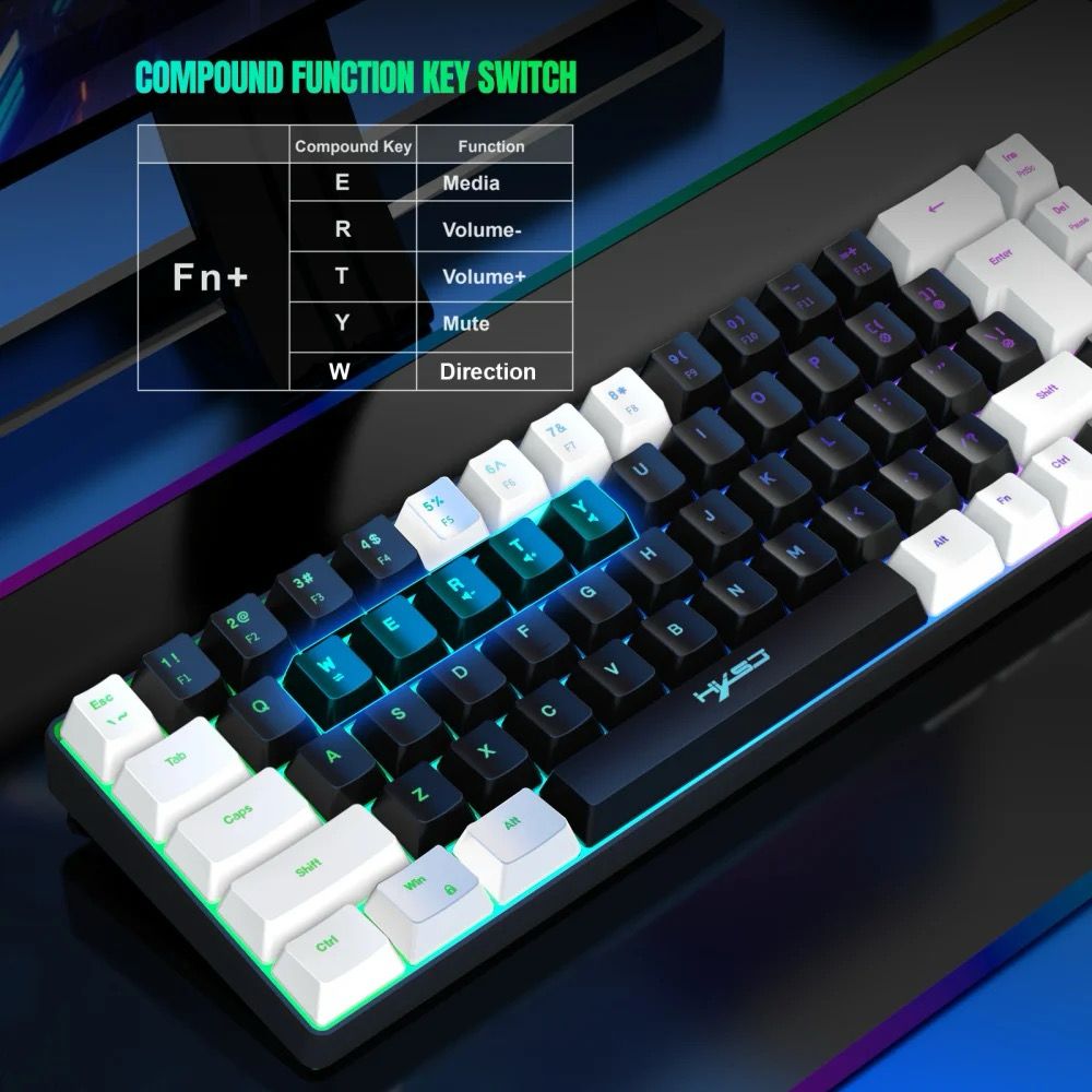 RGB Mechanical Gaming Keyboard Black-White 68 Key Red/Blue Switch ABS Caps Wired Membrane Gaming Office