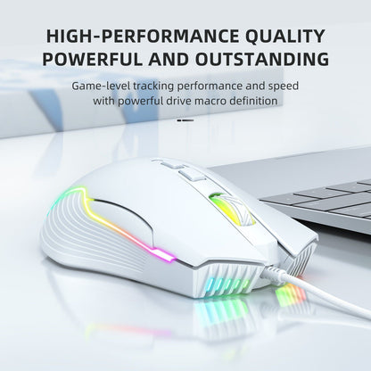 Adjustable 6400 DPI Wired LED Gaming Mouse with Breathing LED Colors White